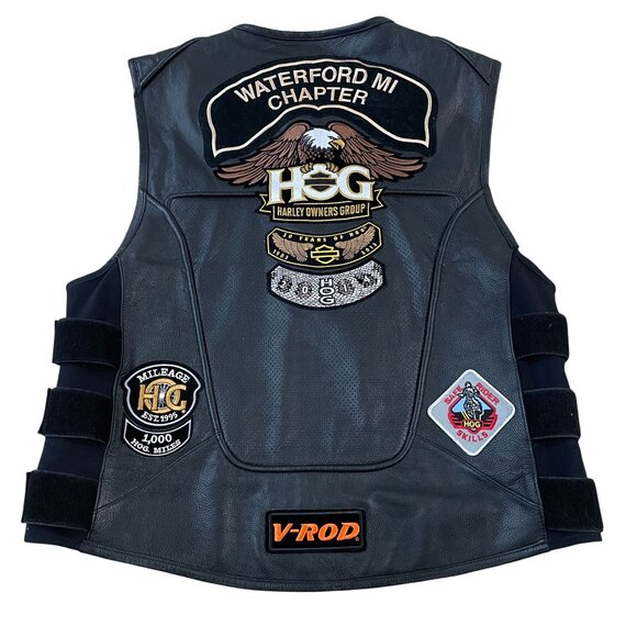 Harley-Davidson SWAT Vest Men's Size XL Black Leather Motorcycle Riding Patches - Picture 2 of 7
